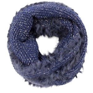 LA FIOREENTINA: NWOT Navy Rabbit Fur Trim Infinity Scarf